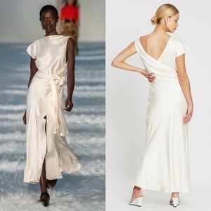 Bec & Bridge Piper Asymmetry Ivory Satin Midi Dress
